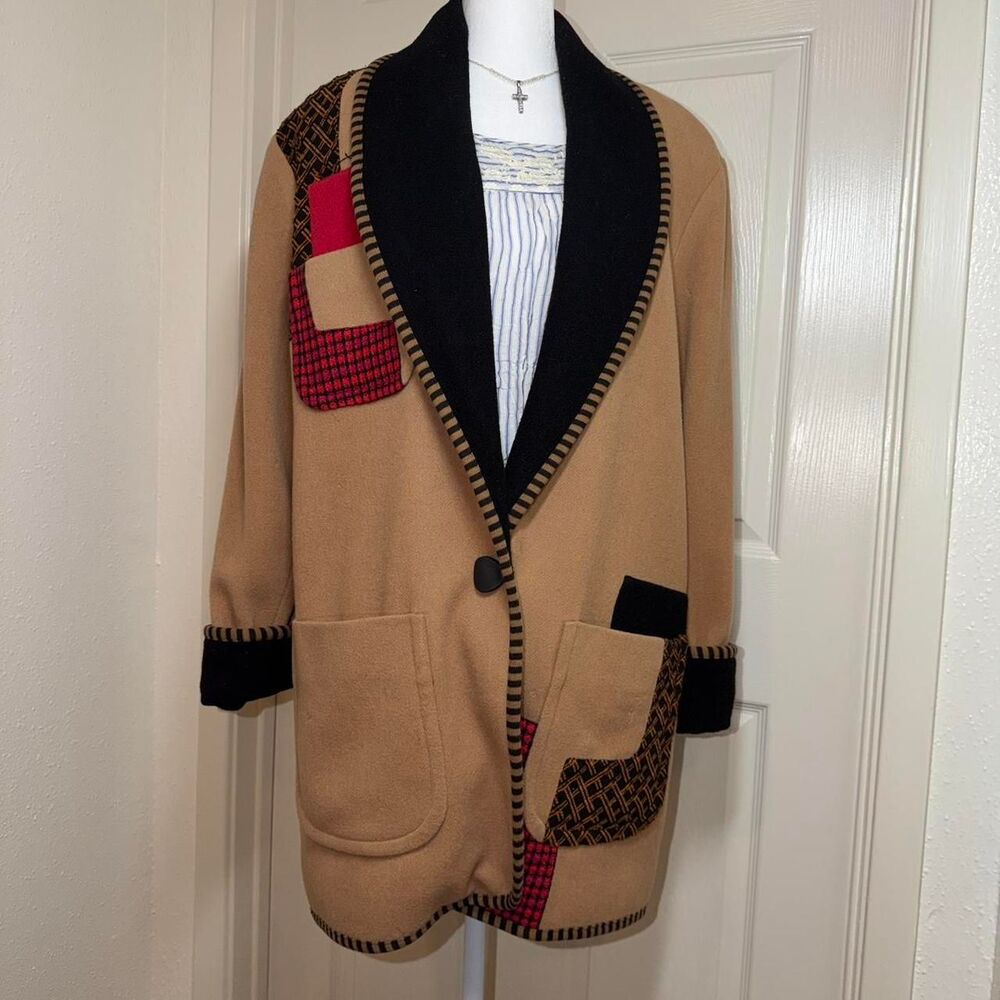 70s-80s Canvasbacks Colorful Patchwork Wool Jacket Button Closure Size Large